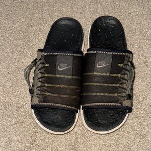Nike Black and Green Slide Sandals